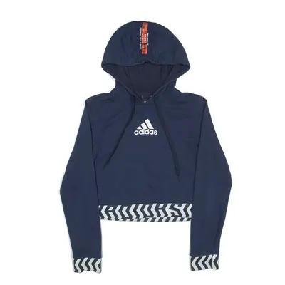 ADIDAS Crop Hoodie Blue Pullover Womens S