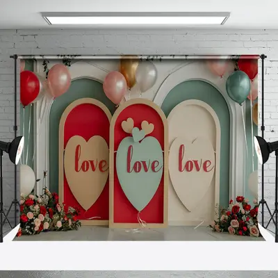 Red Arch Love Balloons Valentines Day Photo Backdrop