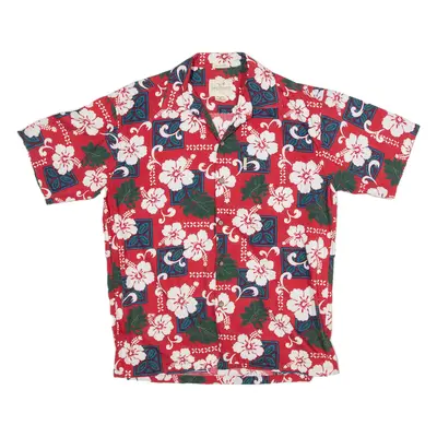 SUNSET BREEZE Mens Hawaiian Shirt Red Floral M