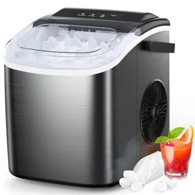 ICE Maker Countertop, Stainless Steel Portable Ice Maker Machine with Self-Cleaning, 26.5lbs/24Hrs, 6 Mins/9 Pcs Bullet Ice, ...