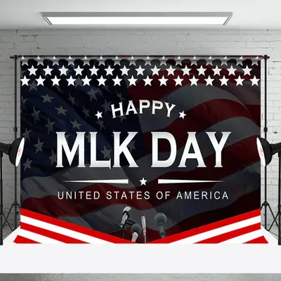 Aperturee Fluttering Usa Flag Speech Happy Mlk Day Backdrop - Aperturee