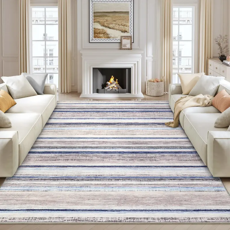 Garvee Large Living Room Rug 10x13 Washable Modern Strip Area Rug with Non-Slip Backing, Stain-Resistant Contemporary Floor C...
