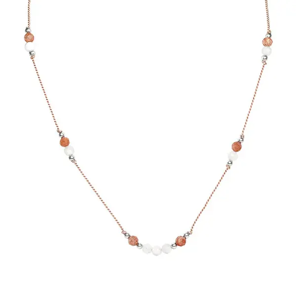 Agato HE26K3S-LP Sun and Moonstone Cord Necklace