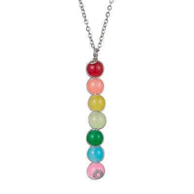 Colorful Glass Round Beaded Pendant Necklaces
