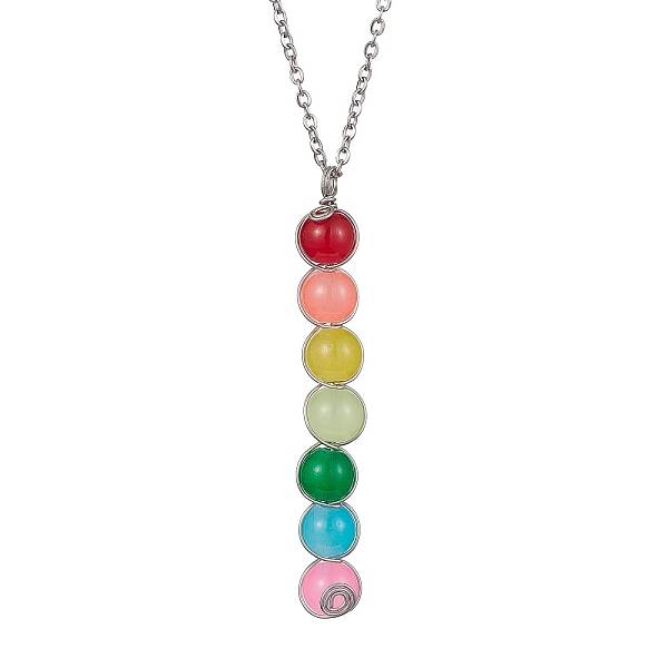 Colorful Glass Round Beaded Pendant Necklaces