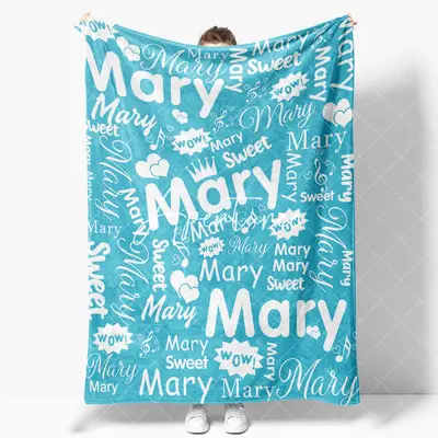 Aperturee Wow Sweet Heart Crown Blue White Custom Name Blanket, 30x40in(76x102cm), 26 USD, name blankets, YZBD8O52-S