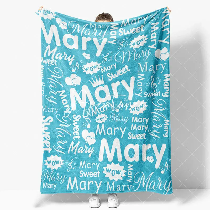 Aperturee Wow Sweet Heart Crown Blue White Custom Name Blanket, 30x40in(76x102cm), 26 USD, name blankets, YZBD8O52-S