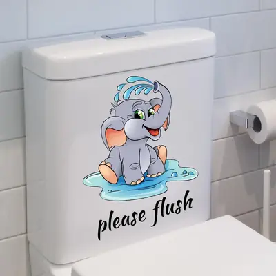 Cute Cartoon Elephant Slogan Sticker, 1 Count Removable Sticker for Bathroom Toilet, Self-adhesive Naughty Stickers