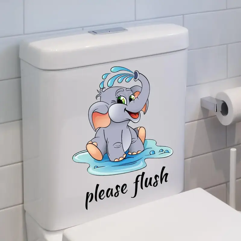 Cute Cartoon Elephant Slogan Sticker, 1 Count Removable Sticker for Bathroom Toilet, Self-adhesive Naughty Stickers