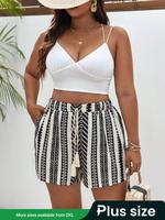 【Plus Size】all Over Print Shorts, Casual Comfy Shorts for Summer, Women's Bottoms for Daily Wear, Bohemian Womenswear, Ca...