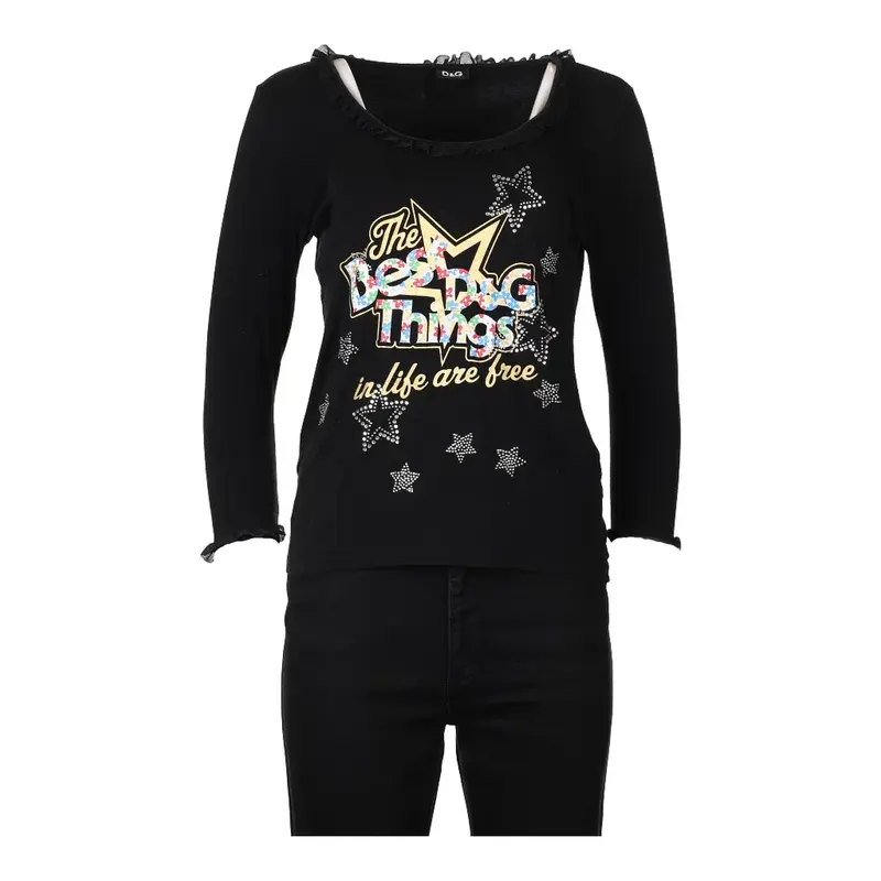 Dolce & Gabbana Long Sleeve Top - Medium Black Cotton Blend