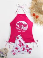 Women's Tree Print Halter Tankinis Set, Casual Sporty Sleeveless Swim Top & Swim Bottom Two-piece Swimsuit for Beach Holiday ...