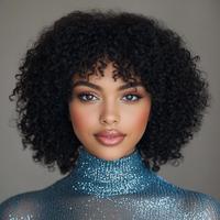 Formihair Afro Curly Wig with Bangs Natural Black Hair Glueless Wear and Go Wig Short Afro Curly For Black Women