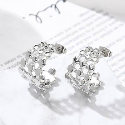 304 Stainless Steel C-Shaped Stud Earrings for Women