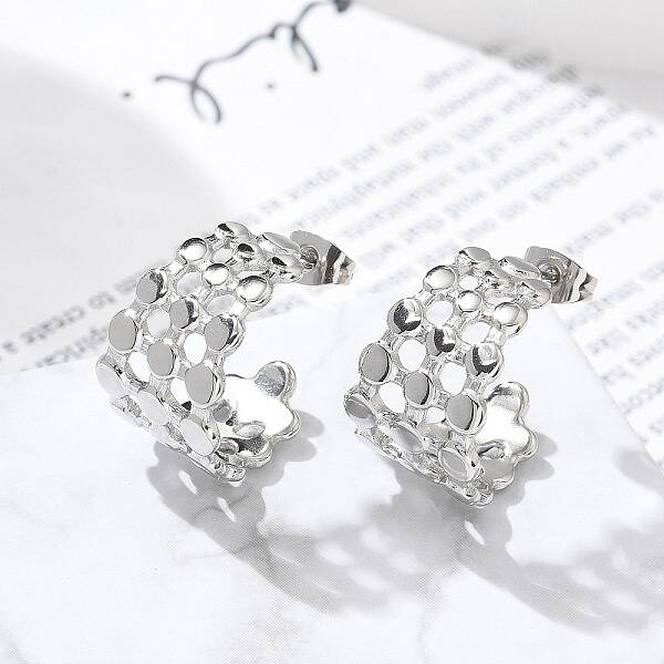 304 Stainless Steel C-Shaped Stud Earrings for Women