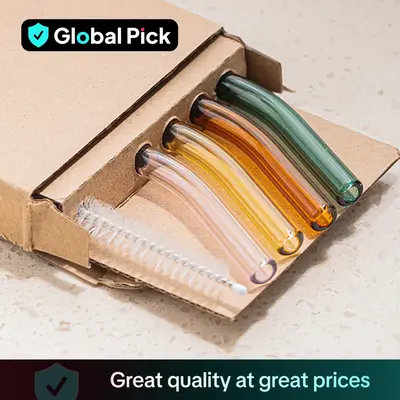 Colorful Glass Straw & Brush Set, 4pcs Reusable Heat Resistant Glass Straw with 1 Count Brush, Drinkware Accessories for Outd...