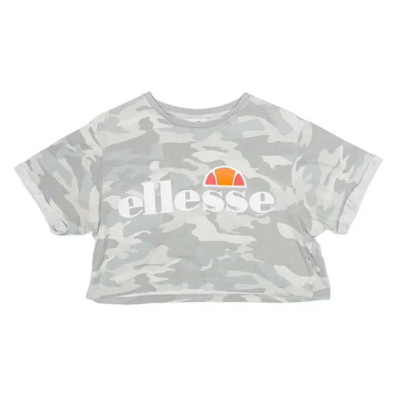 ELLESSE Cropped Camouflage Print Womens T-Shirt Grey XS