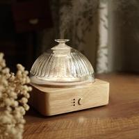 Glass Dome Essential Oil Diffuser with Glass Reservoir & Wood Base-Plastic Free, 200ml Ultrasonic Glass Diffuser for Aromathe...
