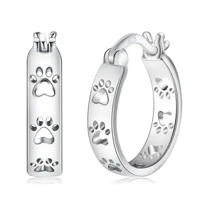 Sterling Silver Paw Hoop Earrings