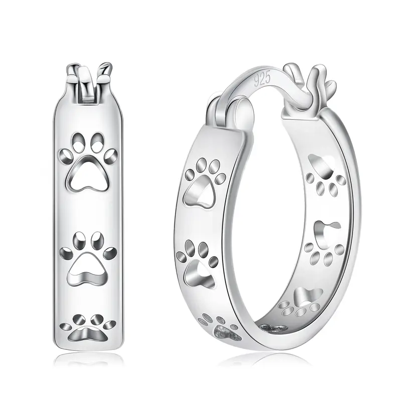 Sterling Silver Paw Hoop Earrings