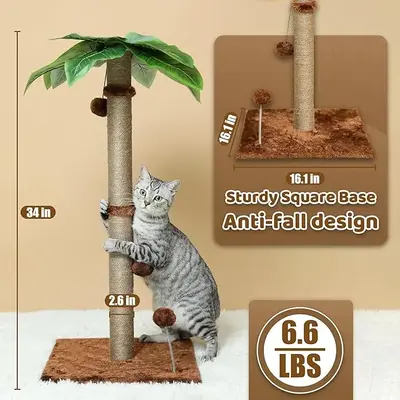 【Cat Palm Tree】POMESEA Cat Scratching Post, 34'' Tall Scratchers Post for Indoor Cats, Cute Cat Tree Climbing Post for La...