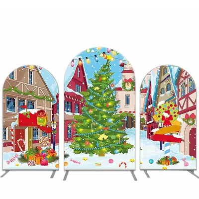 Snowy Town Trees Gifts Christmas Arch Backdrop Kit - Aperturee
