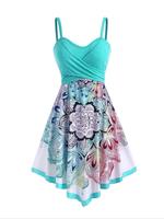 【Plus Size】 Floral Print Cami Dress, Boho Sleeveless Spaghetti Strap A Line Dress for Beach Holiday Vacation, Women's Clo...