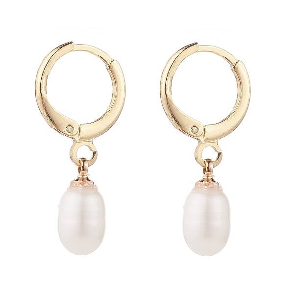 Natural Pearl Beads Drop Huggie Hoop Earrings for Women