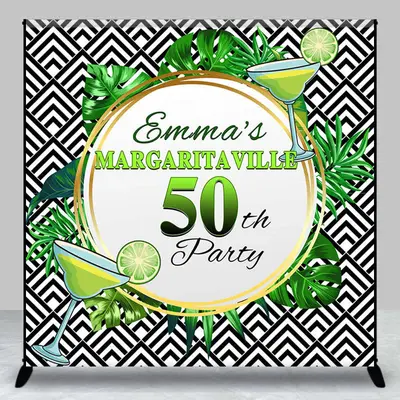 Green Monstera Lemon Custom 50th Birthday Backdrop - Aperturee