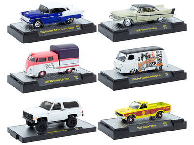 Auto-Thentics 6 piece Set Release 99 IN DISPLAY CASES Limited Edition 1/64 Diecast Model Cars by M2 Machines