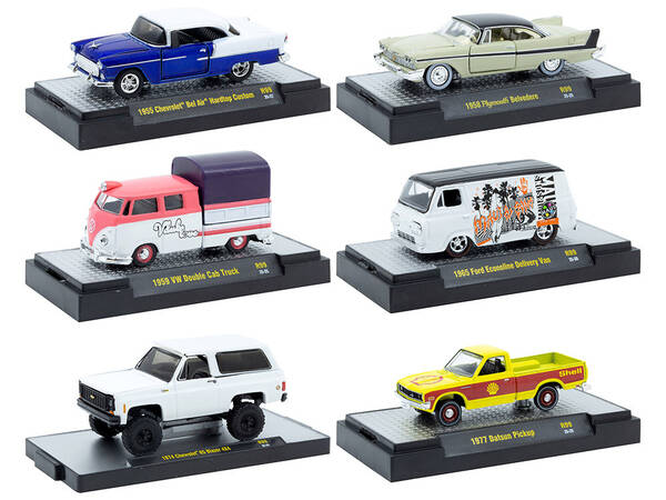 Auto-Thentics 6 piece Set Release 99 IN DISPLAY CASES Limited Edition 1/64 Diecast Model Cars by M2 Machines
