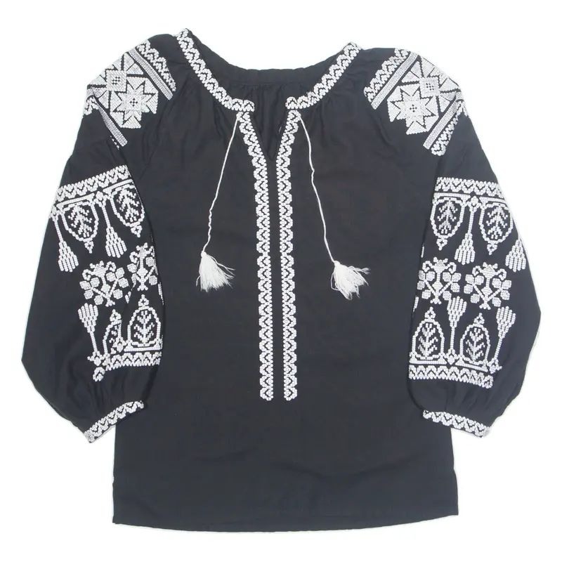 Embroidered Womens Top Black Long Sleeve M