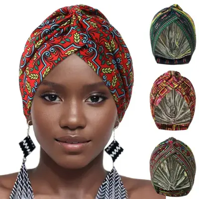 Women Printed knot turban Indian Muslim Headwraps Chemo Cap Hijab Beanie Bonnet Head Wrap Bandanas Hair Loss Headscarf