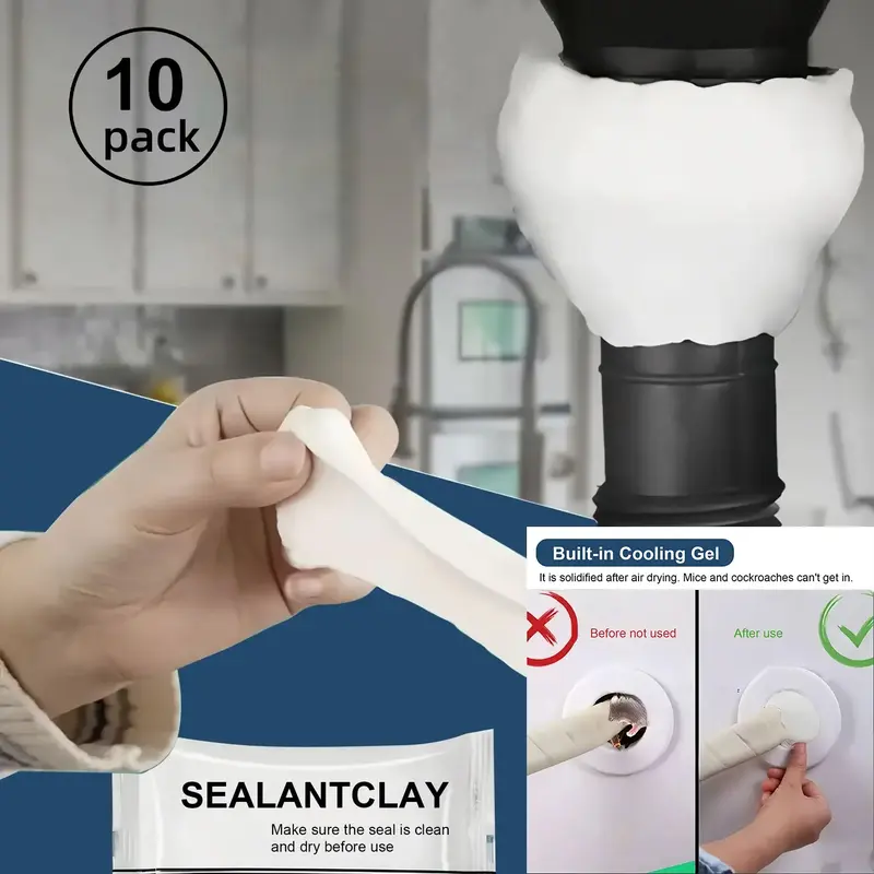 10Count Waterproof Sealant Mastic,Quick Mending Mud,Repair Wall Holes,for Drain Connection,Wall Hole,Air Conditioning Hole Wa...