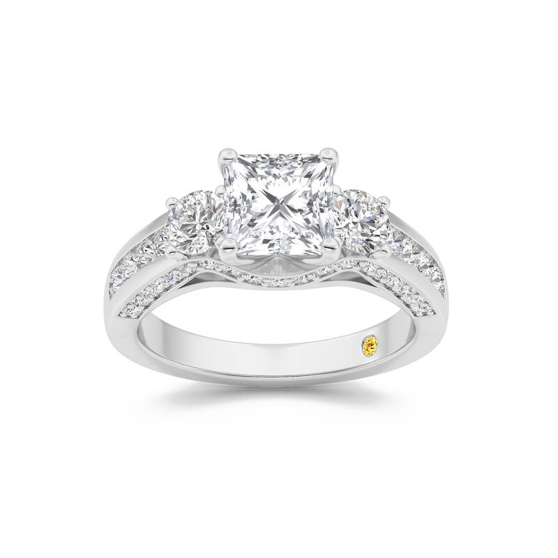Aarhus Pavé Set Hidden Accent Three Stone Princess Cut Lab Grown Cathedral Diamond Engagement Ring | 10K White Gold 5 CT. TW...