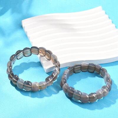 Natural Grey Agate Beaded Stretch Bracelets for Women Men