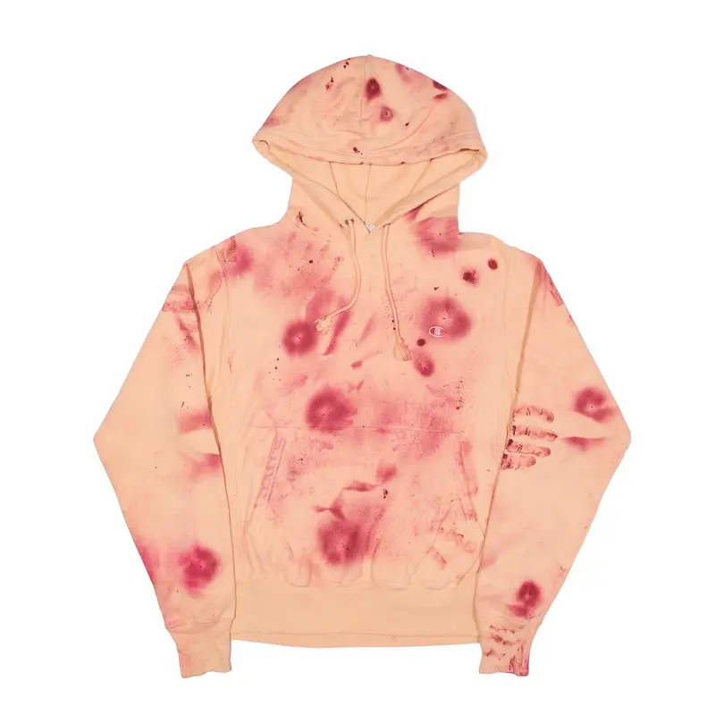 CHAMPION Reverse Weave Custom Spray Paint Hoodie Beige Pullover Mens S