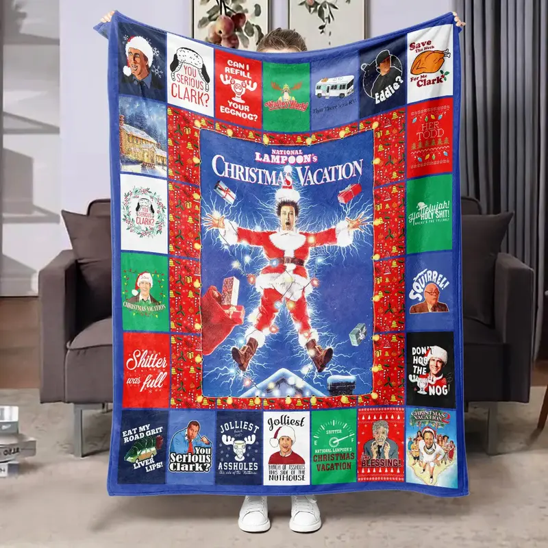 Christmas Themed Blanket, 1 Count Cartoon & Letter Pattern Soft Air-conditioned Room Throw, Warm Nap Blanket for Home Office ...