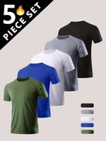 5 PIECES MEN'S QUALITY LIGHTWEIGHT QUICK DRY CREW NECK SHORT SLEEVE T-SHIRTS - Moisture wicking, breathable, soft and comfort...