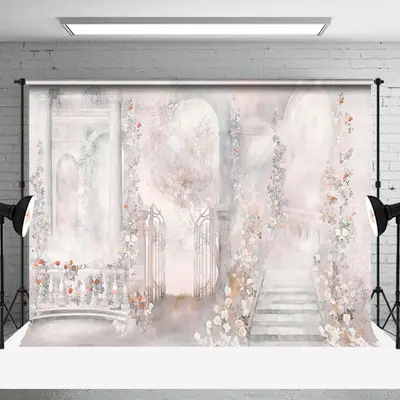 Foggy Wonderland Floral Building Backdrop For Party