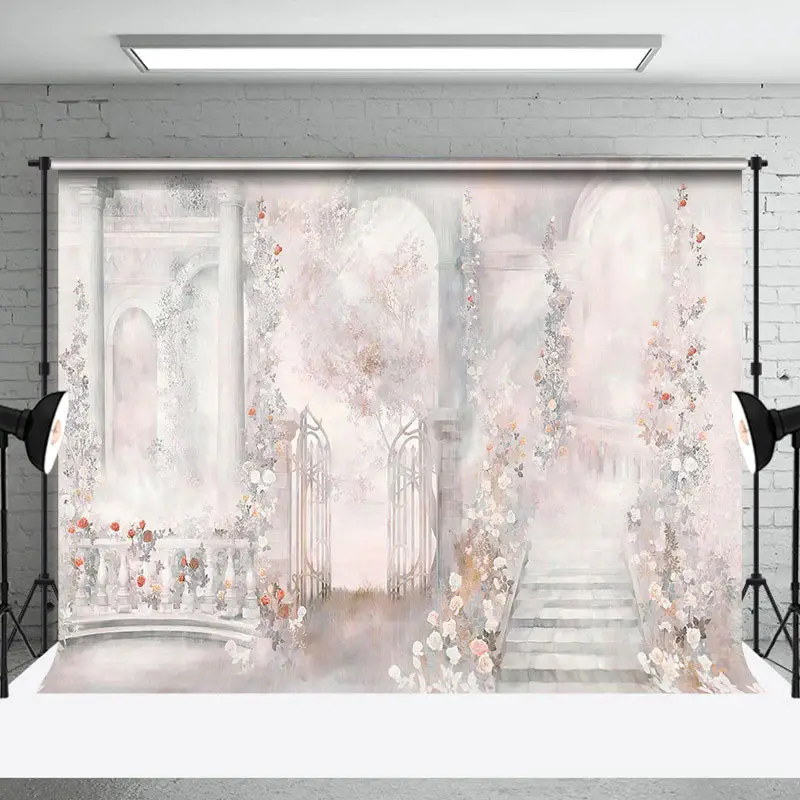 Foggy Wonderland Floral Building Backdrop For Party
