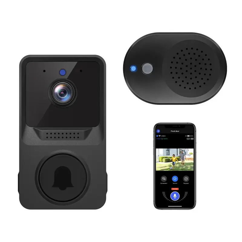 Smart Wireless Doorbell Camera, Modern Outdoor Camera Doorbell with Chime Included, 2-way Audio, Night-Vision, Cloud Storage ...