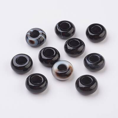 Randomly Mixed Natural Dyed & Heated Black Agate and Banded Agate European Beads