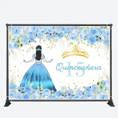 Quinceanera Girl Blue Floral 15th Birthday Backdrop - Aperturee