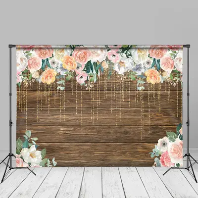 Pink And White Floral Brown Wooden Backdrop For Photo - Aperturee