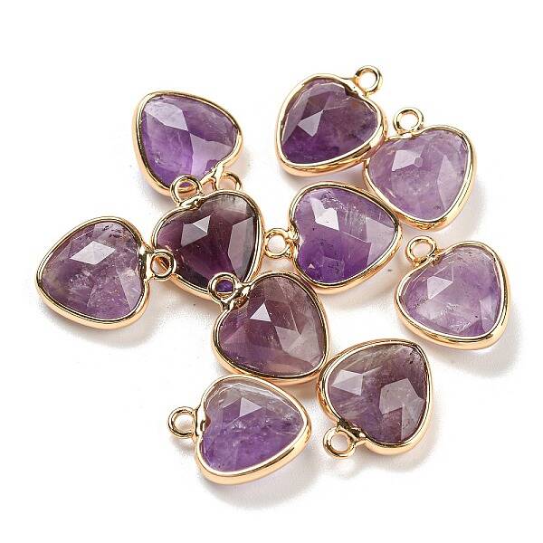 Natural Amethyst Faceted Heart Charms
