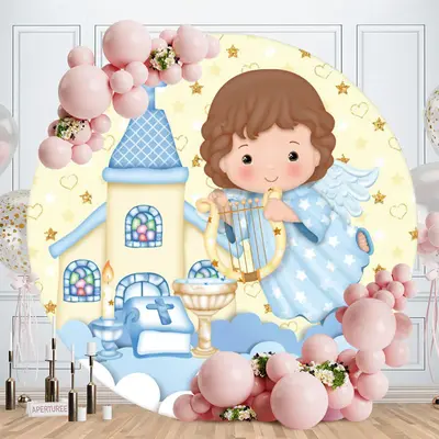 Aperturee House Love Blue Boy Circle Baby Shower Backdrop