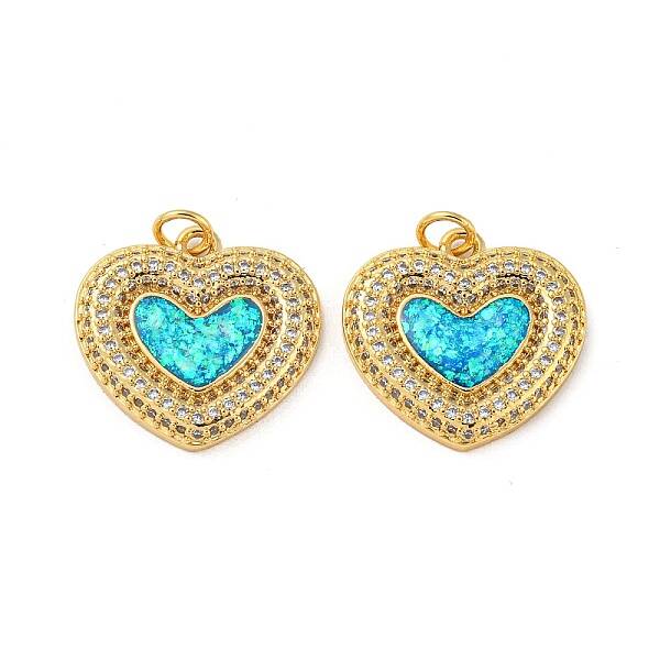 Valentine's Day Brass Micro Pave Cubic Zirconia with Synthetic Opal Pendants