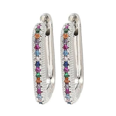 Brass Micro Pave Cubic Zirconia Hoop Earrings