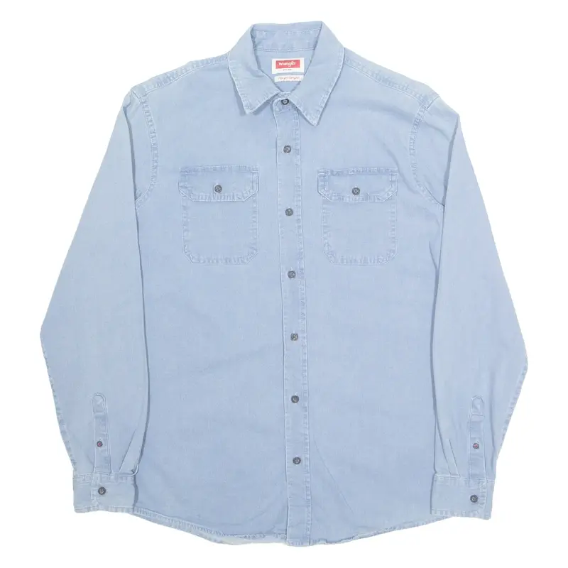 WRANGLER Mens Plain Shirt Blue Long Sleeve M